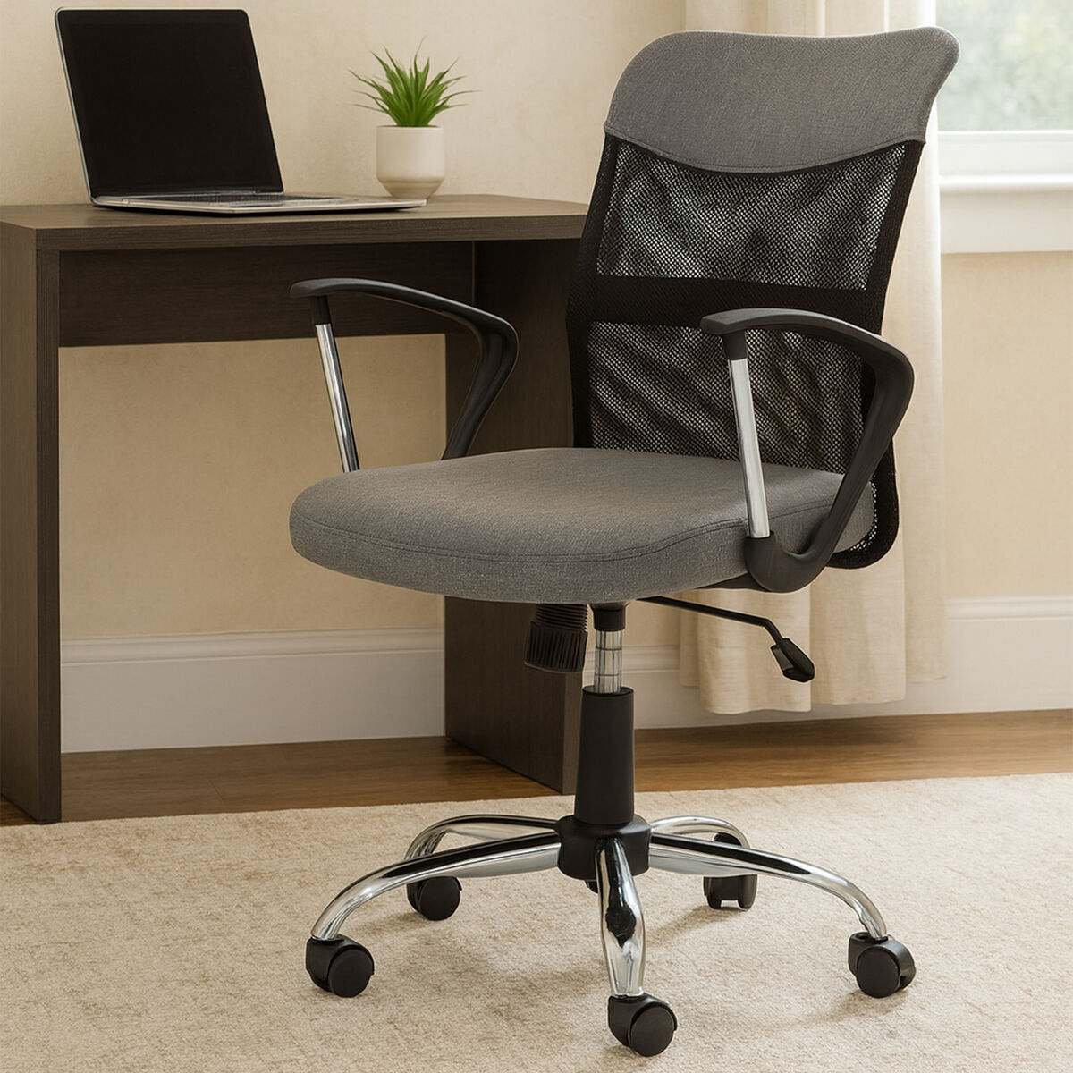 Grey Home Office Chair with Chrome Arms | Fenix