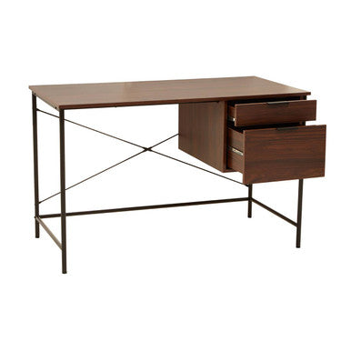 Dark Brown Walnut Veneer Effect Desk With Drawers, Bradbury