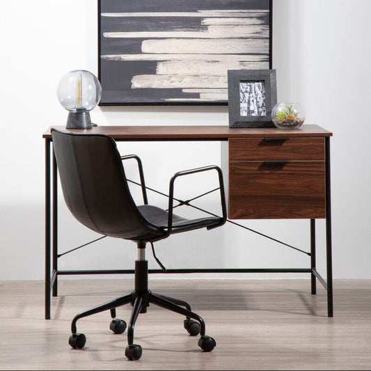 Dark Brown Walnut Veneer Effect Desk With Drawers, Bradbury