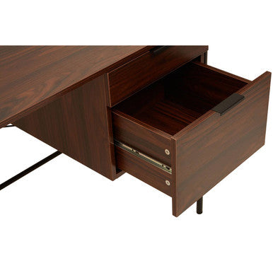 Dark Brown Walnut Veneer Effect Desk With Drawers, Bradbury