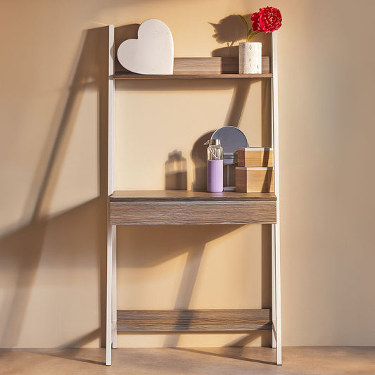 Light Oak Veneer Effect One Drawer Desk With Shelves, Bradbury