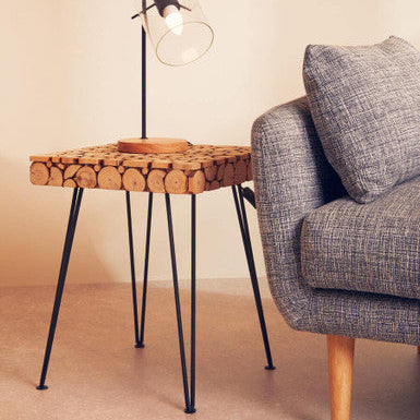 Black and Natural Square Side Table with Wood Top | Lacuna