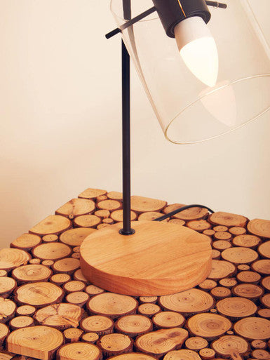 Black and Natural Square Side Table with Wood Top | Lacuna