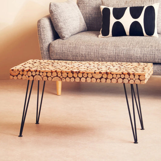 Black and Natural Coffee Table with Wood Top, Lacuna