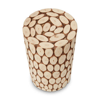 Distressed Fir Wood Mosaic Side Table and Stool | Lacuna