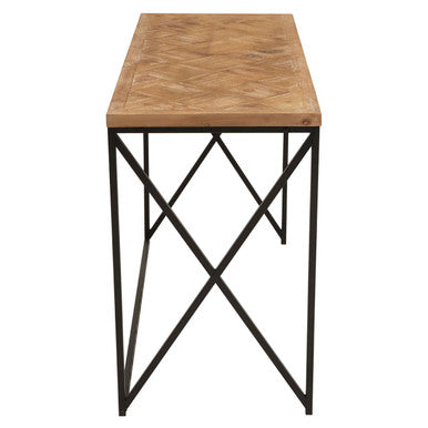 Natural Fir Wood Top Console Table with Black Metal Legs | Kickford
