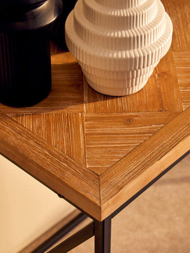 Natural Fir Wood Top Console Table with Black Metal Legs | Kickford
