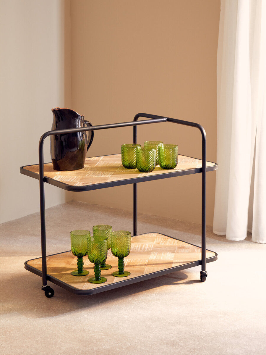 Natural 2 Tier Trolley with Parquet Pattern | Kickford