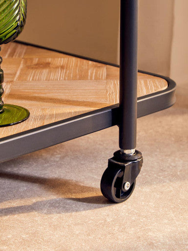 Natural 2 Tier Trolley with Parquet Pattern | Kickford