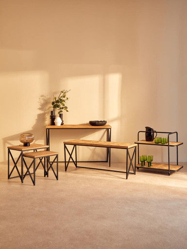 Natural 2 Tier Trolley with Parquet Pattern | Kickford