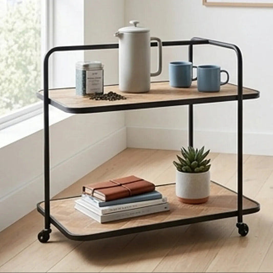Natural 2 Tier Trolley with Parquet Pattern, Kickford