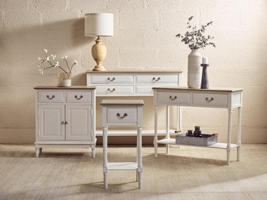 Natural Wood Frame and White 1 Drawer Pine Wood Side Table with Lower Storage Shelf, Heritage