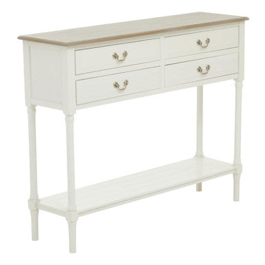 Natural Wooden Frame and White 4 Drawer Wooden Side Table with Lower Storage Shelf, Heritage