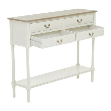 Natural Wooden Frame and White 4 Drawer Wooden Side Table with Lower Storage Shelf, Heritage