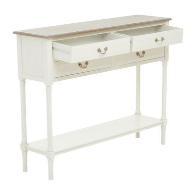 Natural Wooden Frame and White 4 Drawer Wooden Side Table with Lower Storage Shelf, Heritage