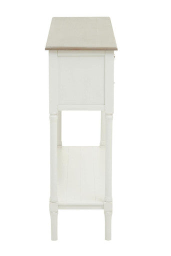 Natural Wooden Frame and White 4 Drawer Wooden Side Table with Lower Storage Shelf, Heritage