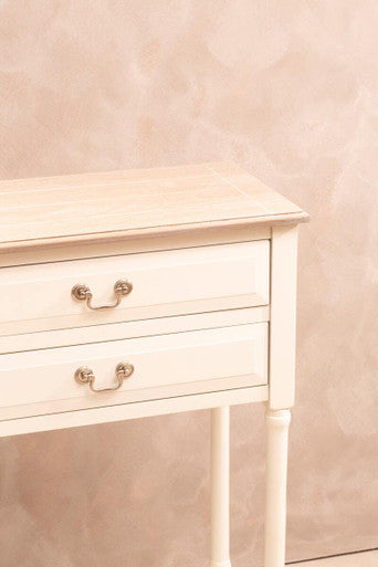 Natural Wooden Frame and White 4 Drawer Wooden Side Table with Lower Storage Shelf, Heritage