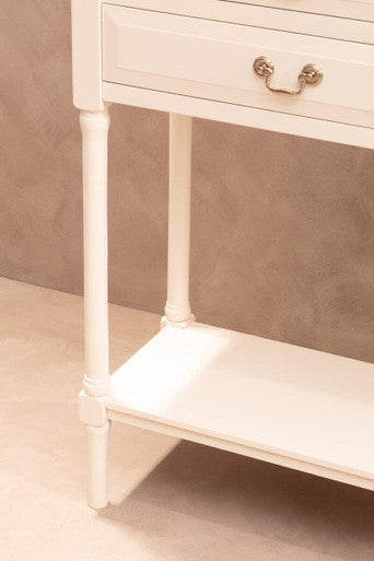 Natural Wooden Frame and White 4 Drawer Wooden Side Table with Lower Storage Shelf, Heritage