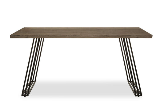 Brown Veneer Rectangular Dining Table with Metal Frame, Adele