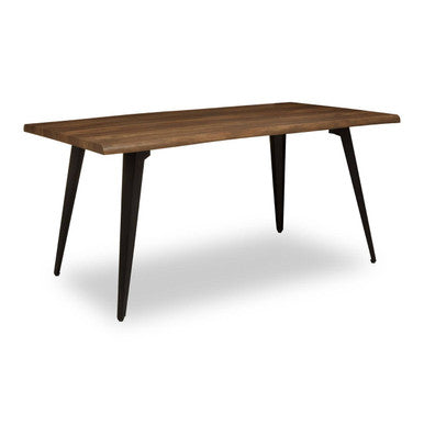 Brown Dark Wood Veneer Top Dining Table with Black Slender Legs | Assia