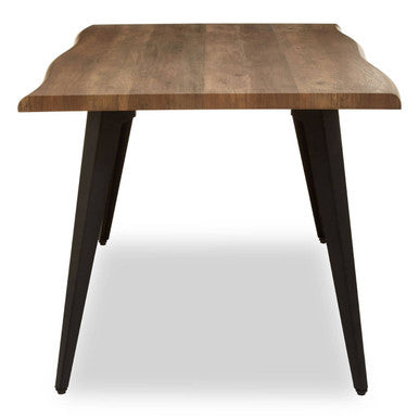 Brown Dark Wood Veneer Top Dining Table with Black Slender Legs | Assia