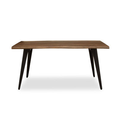 Brown Dark Wood Veneer Top Dining Table with Black Slender Legs | Assia