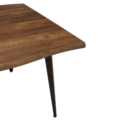 Brown Dark Wood Veneer Top Dining Table with Black Slender Legs | Assia