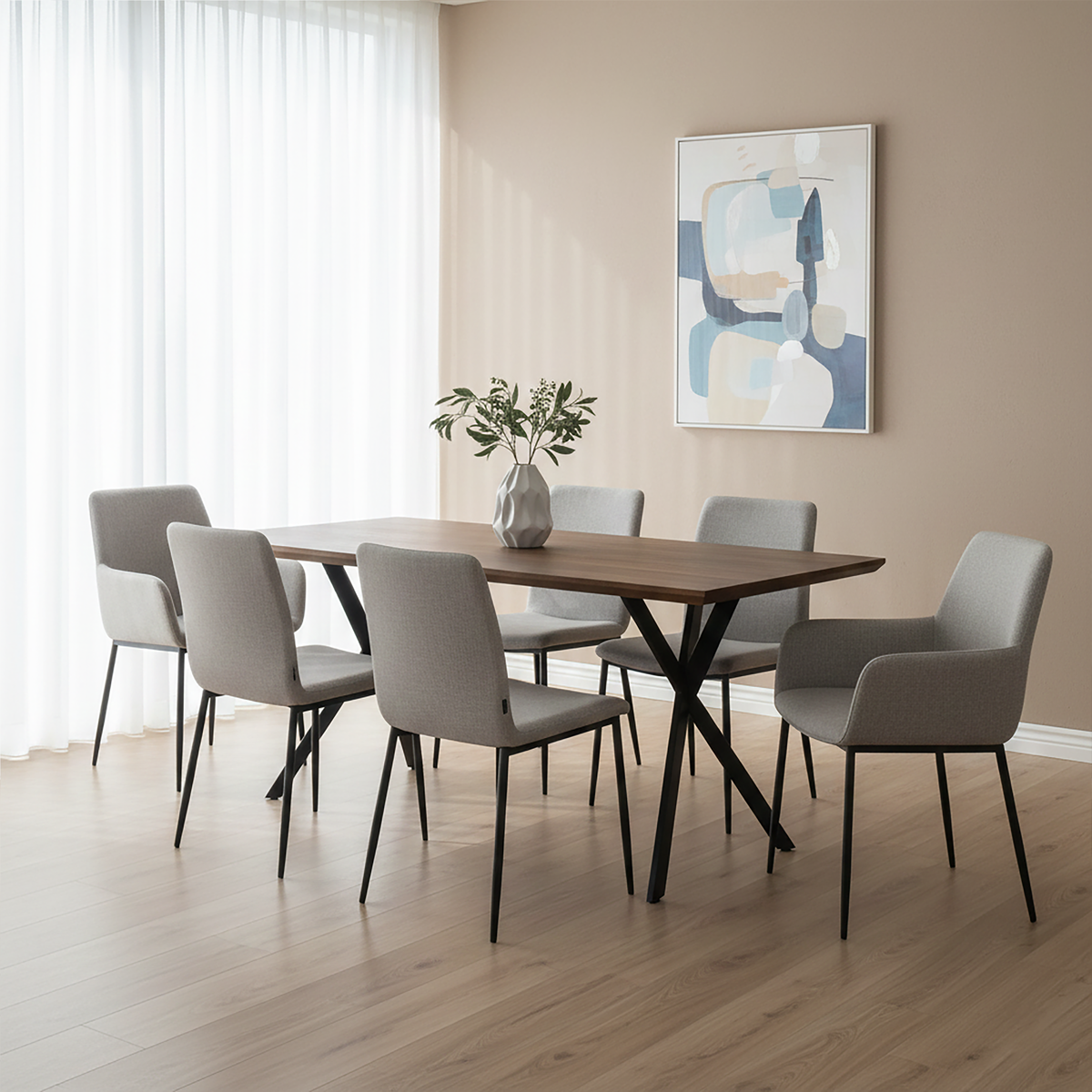 Brown Rectangular Dining Table with Cross Base | Arron