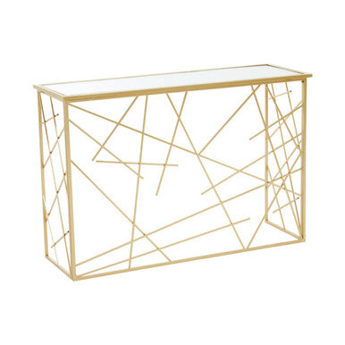 Gold Finish Metal Frame Console Table with Mirror Top, Farran