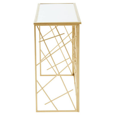 Gold Finish Metal Frame Console Table with Mirror Top, Farran