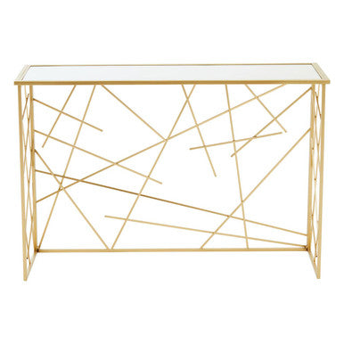 Gold Finish Metal Frame Console Table with Mirror Top, Farran