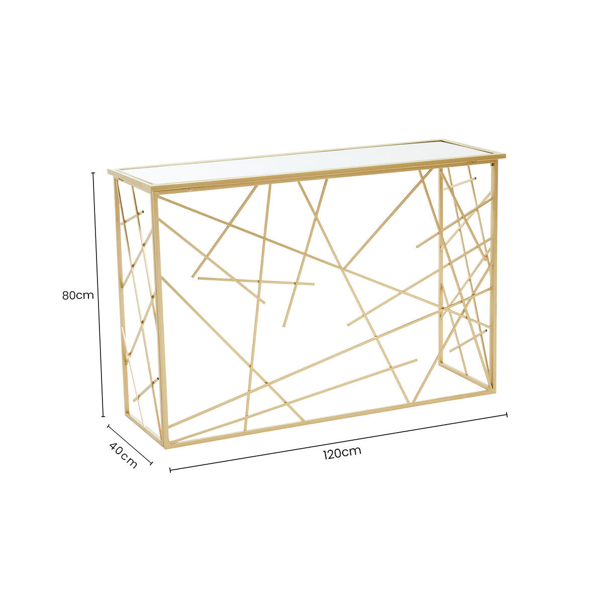Gold Finish Metal Frame Console Table with Mirror Top, Farran
