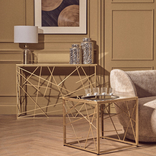 Farran Gold Finish Console Table With Mirror Top