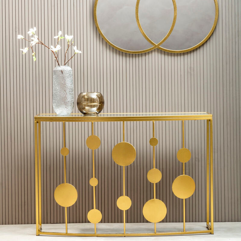 Champagne Gold Finish Metal Frame Console Table with Mirror Top, Farran