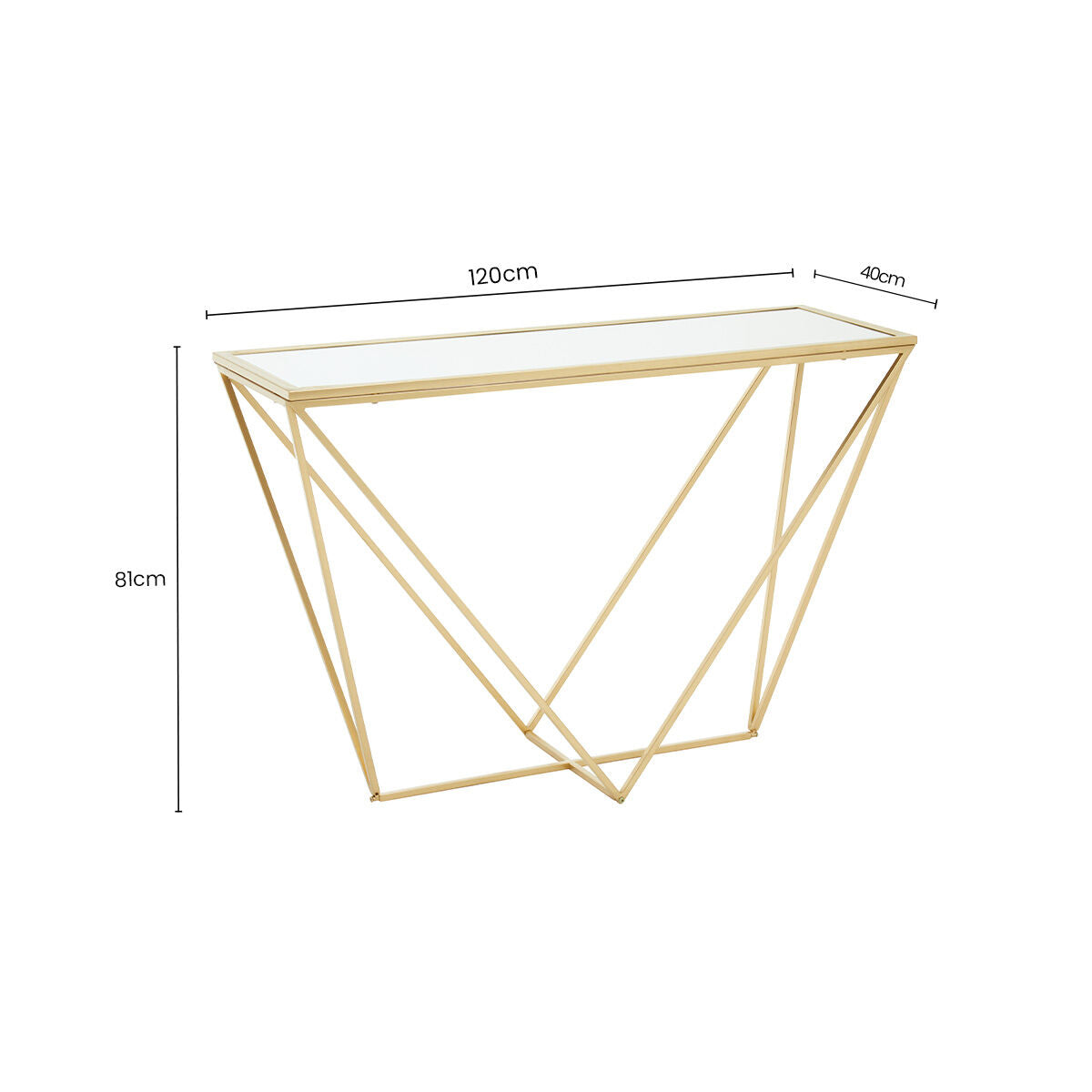 Gold Finish Metal Frame Rectangular Console Table with Glass Top | Farran