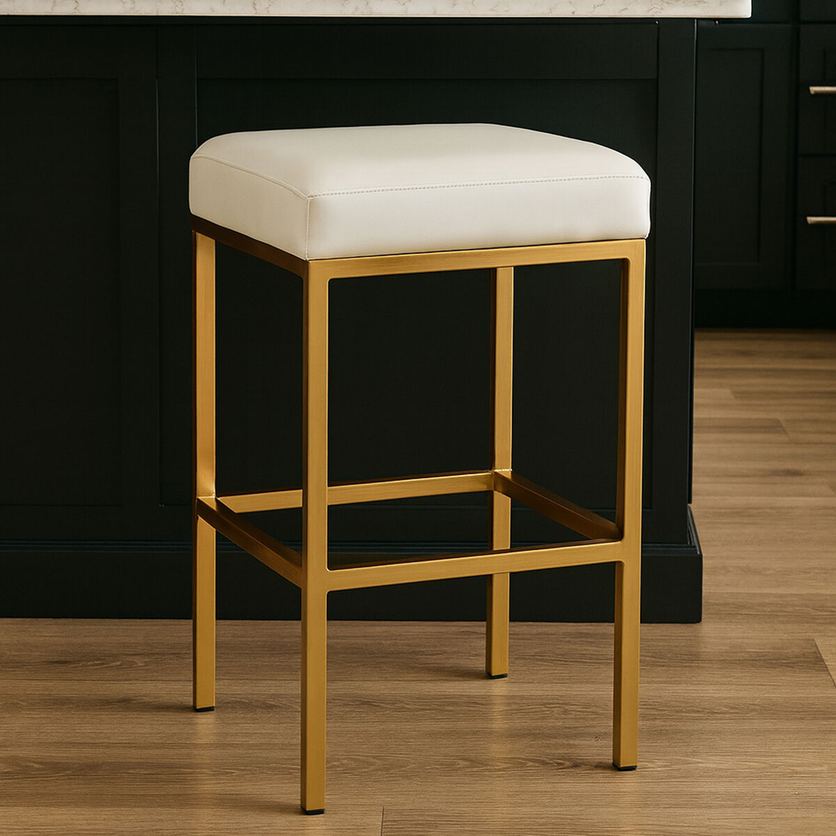 Baina White And Gold Finish Bar Stool