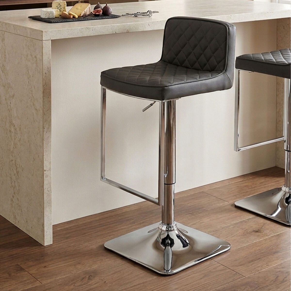 Baina Dark Grey And Chrome Square Base Bar Stool