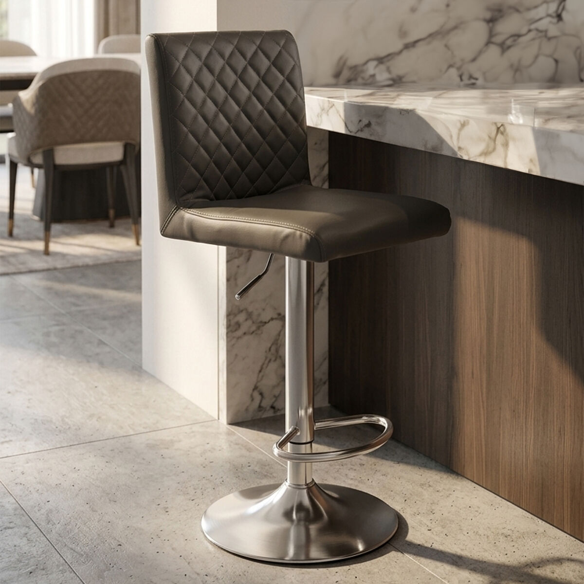 Dark Grey Chrome Bar Stool with Round Base | Baina