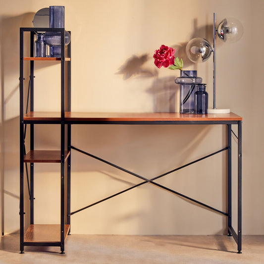 Wood Finish Desk With Shelves in Black Frame, Laxton