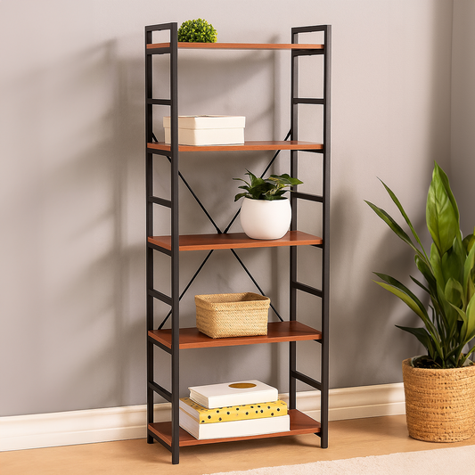 Laxton 5 Tier Wood Finish Shelf Unit