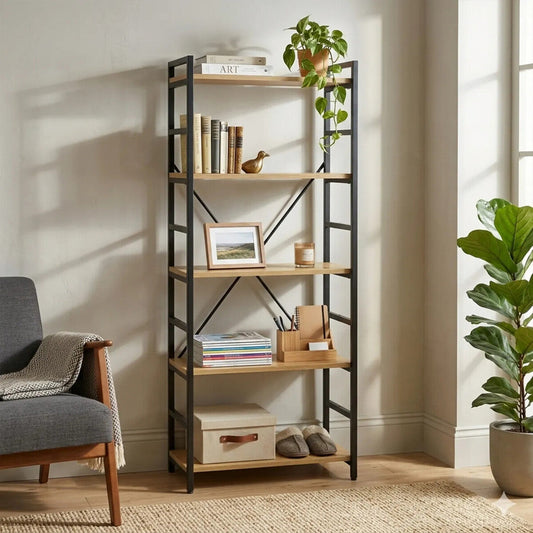 Laxton 5 Tier Light Oak Effect Shelf Unit