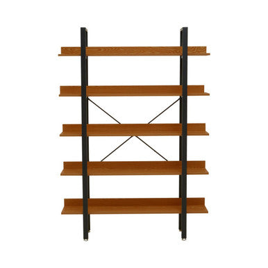 Laxton 5 Tier Wood Finish Shelves And Black Frame Shelf Unit