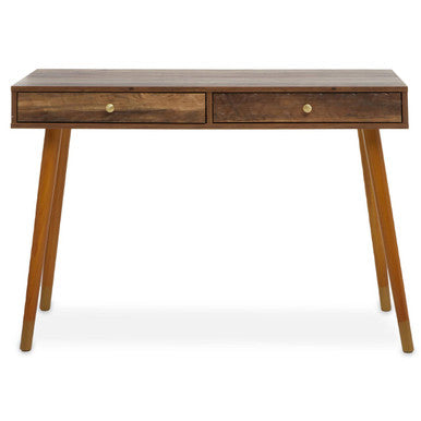 Brown Natural Wood Veneer Console Table with 2 Storage Drawers | Frida