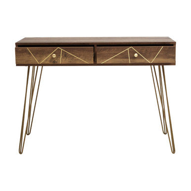Wood Effect Console Table with 2 Storage Drawers and Hairpin Metal Legs, Flori