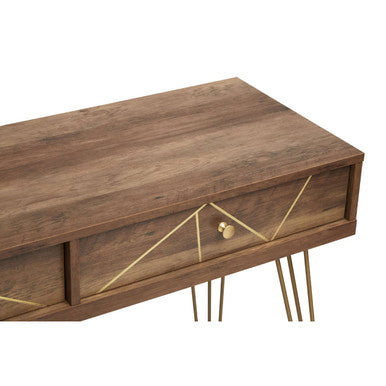 Wood Effect Console Table with 2 Storage Drawers and Hairpin Metal Legs, Flori