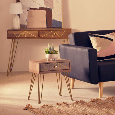 Flori 1 Drawer Side Table with Hairpin Legs