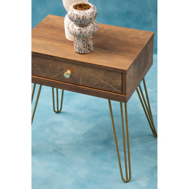 Flori 1 Drawer Side Table with Hairpin Legs