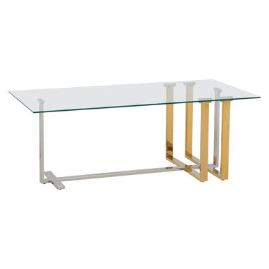 Alvea Gold and Silver Stainless Steel Coffee Table with Clear Tempered Glass Top