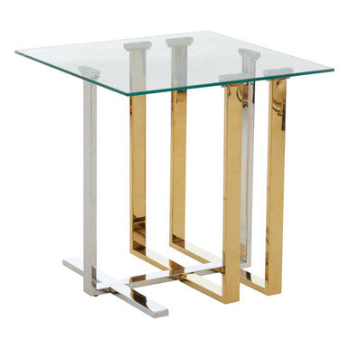 Silver and Gold Steel Frame Side Table with Glass Top | Alvea