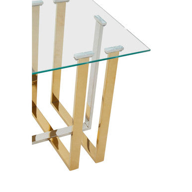 Silver and Gold Steel Frame Side Table with Glass Top | Alvea